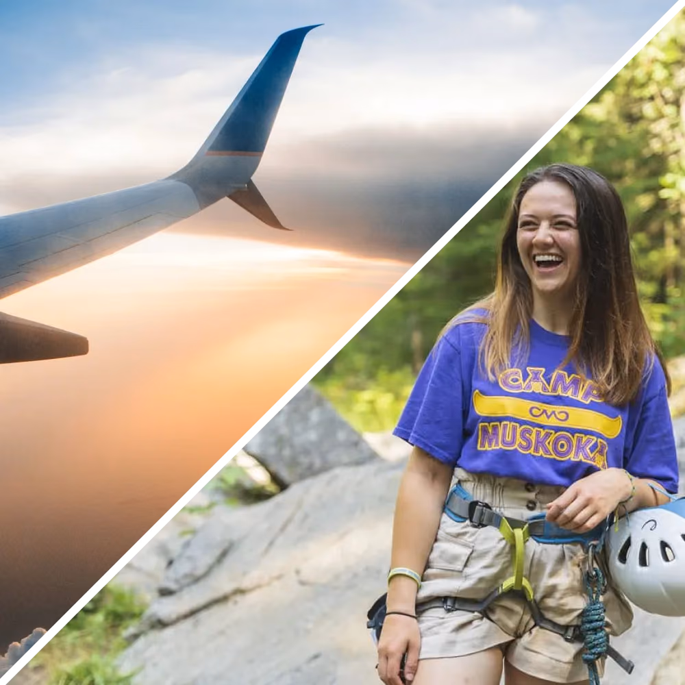 A photo collage of various camp and travel activities