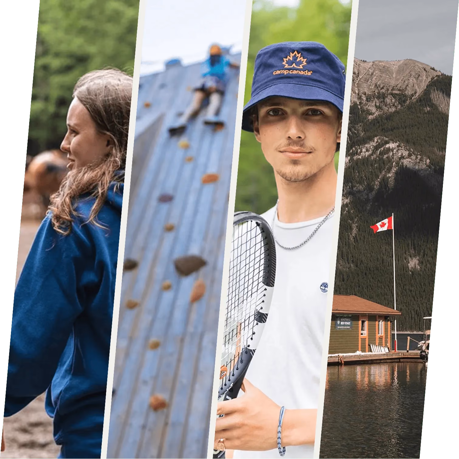 A photo collage of various camp and travel activities