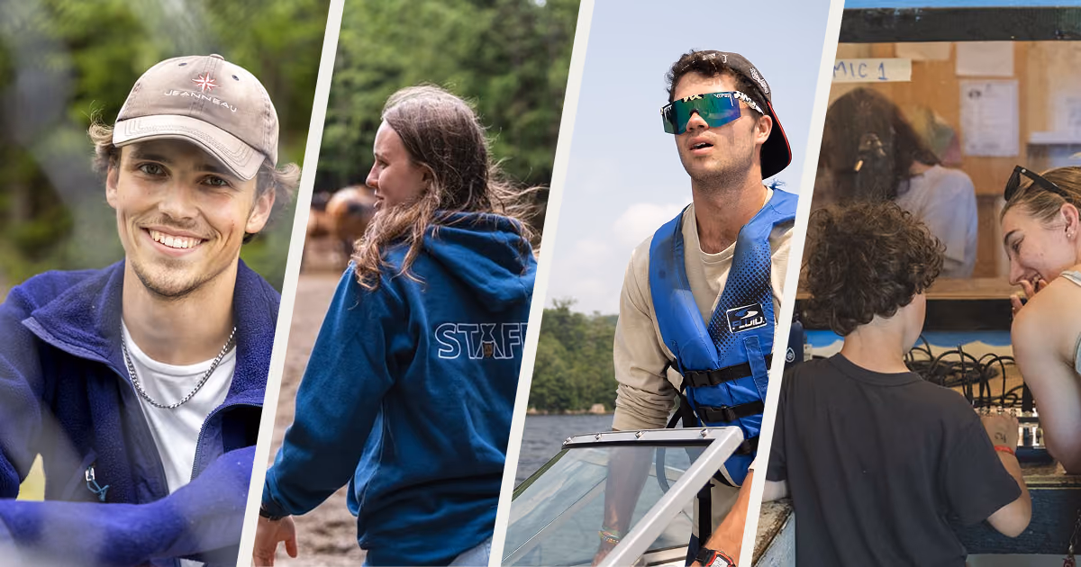 A photo collage of various camp and travel activities
